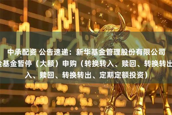 中承配资 公告速递：新华基金管理股份有限公司新华丰利债券基金基金暂停（大额）申购（转换转入、赎回、转换转出、定期定额投资）